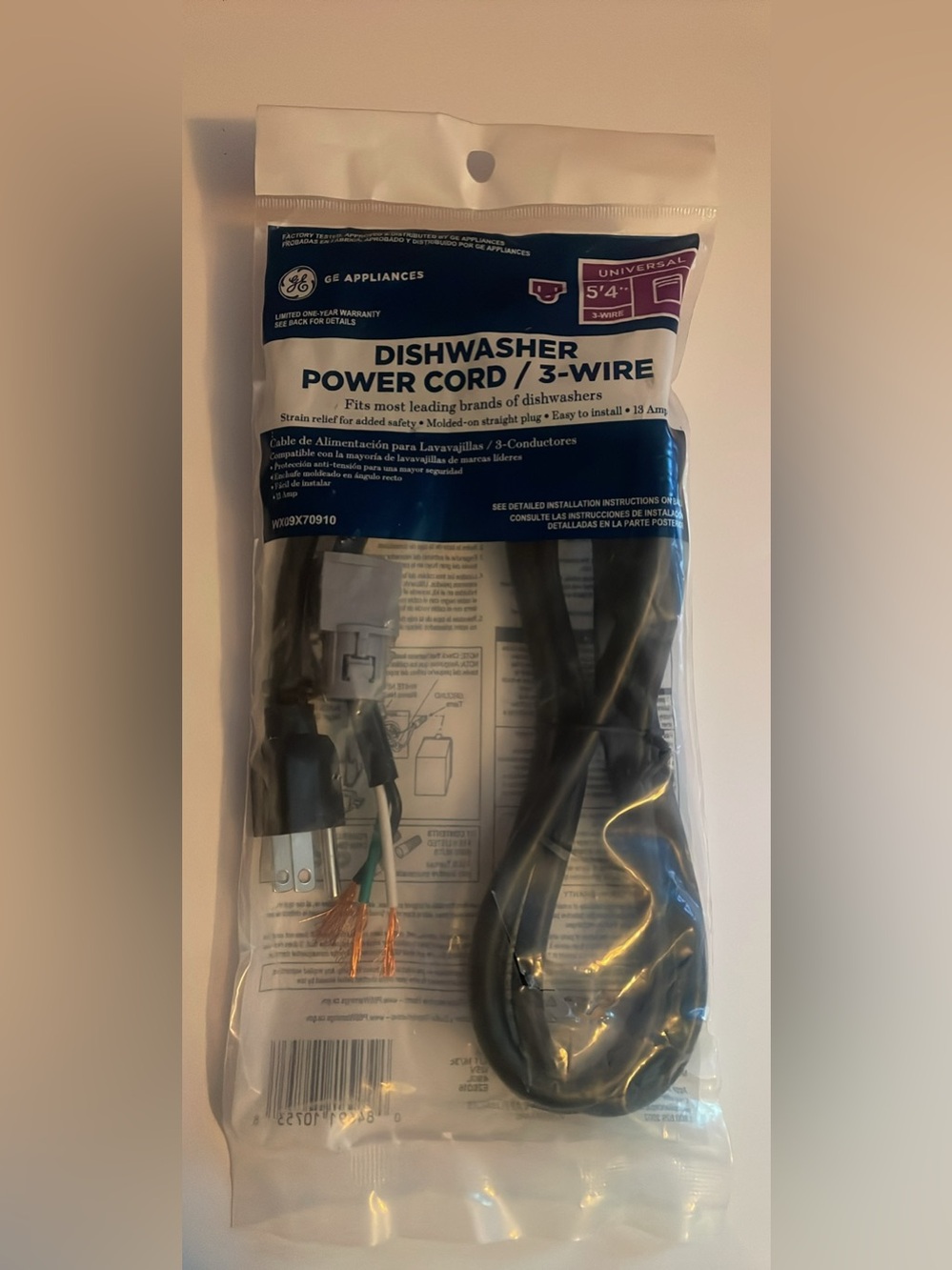 Dishwasher Power Cord 3-Wire - Black
